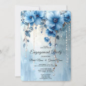 Blue Flowers and Pearls Engagement Invitation Einladung (Vorderseite)