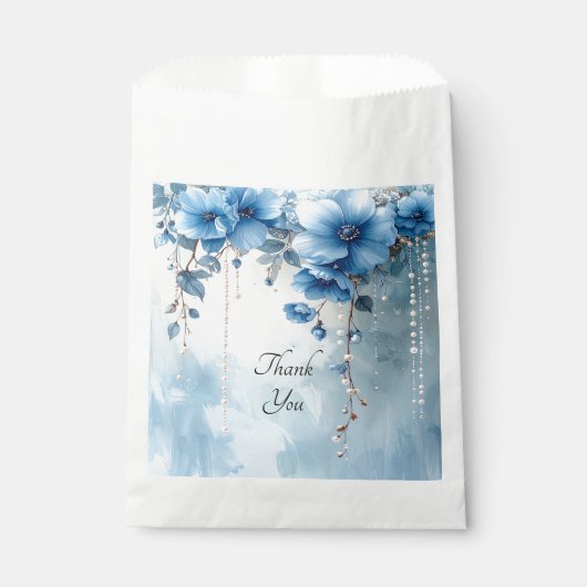 Blue Flowers and Pearls Favor Bag Geschenktütchen (Vorderseite)