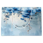 Blue Flowers and Pearls Gift Bag Große Geschenktüte (Vorderseite)