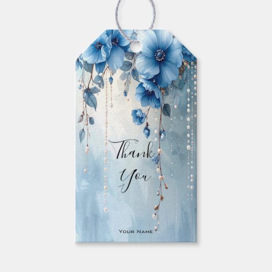 Blue Flowers and Pearls Gift Tag Geschenkanhänger (Vorderseite)