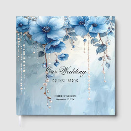Blue Flowers and Pearls Guest Book Gästebuch