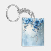 Blue Flowers and Pearls Keychain Schlüsselanhänger (Vorderseite links)