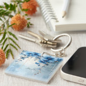 Blue Flowers and Pearls Keychain Schlüsselanhänger (Vorderseite rechts)