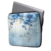 Blue Flowers and Pearls Laptop Sleeve (Vorderseite Links)