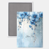 Blue Flowers and Pearls Magnet (Vorderseite/Rückseite)