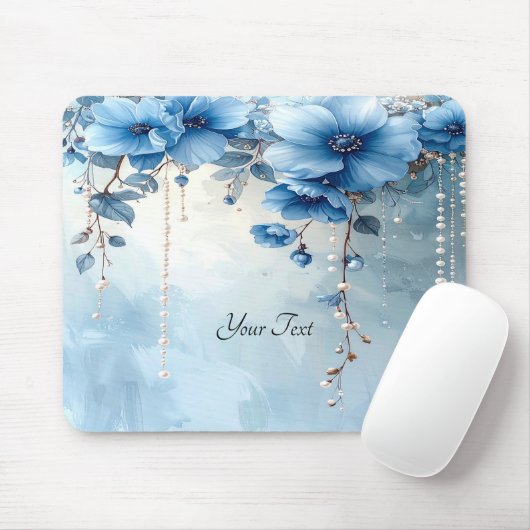 Blue Flowers and Pearls Mousepad (Mit Mouse)
