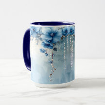 Blue Flowers and Pearls Mug