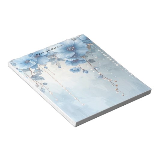 Blue Flowers and Pearls Notepad Notizblock (angewinkelt)