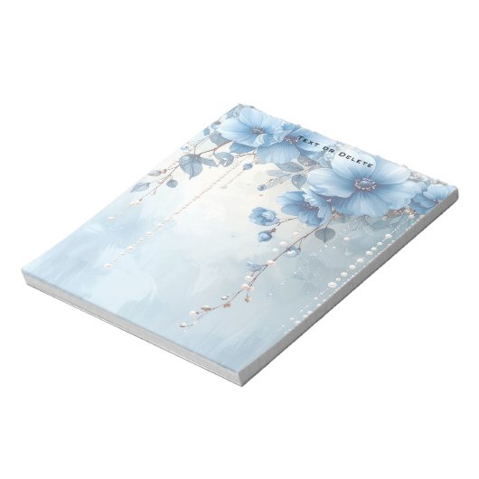Blue Flowers and Pearls Notepad Notizblock (Rotiert)