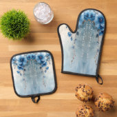Blue Flowers and Pearls Ofenhandschuh & Topflappen-Set (Oben Unten)