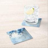 Blue Flowers and Pearls Paper Coaster Rechteckiger Pappuntersetzer (Vor Ort)