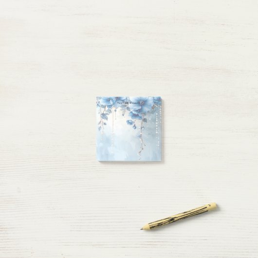 Blue Flowers and Pearls Post it Notes Post-it Klebezettel (Auf Schreibtisch)