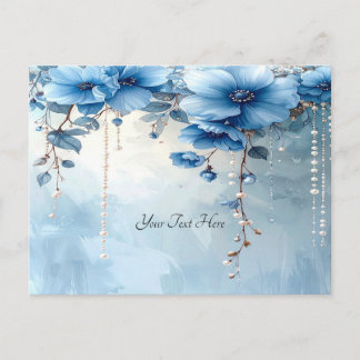 Blue Flowers and Pearls Postcard Postkarte