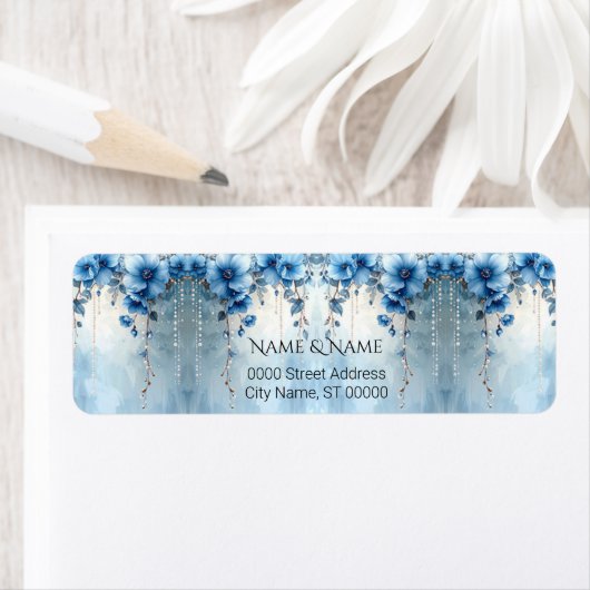 Blue Flowers and Pearls Return Address Label (Insitu)