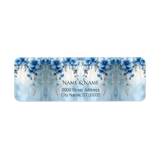 Blue Flowers and Pearls Return Address Label (Vorne)