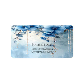 Blue Flowers and Pearls Return Address Label Adressaufkleber