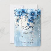 Blue Flowers and Pearls RSVP Card (Vorderseite)