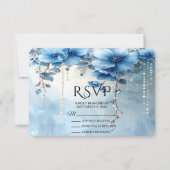 Blue Flowers and Pearls RSVP Card Karte (Vorderseite)