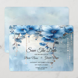 Blue Flowers and Pearls Save The Date