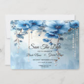Blue Flowers and Pearls Save The Date (Vorderseite)