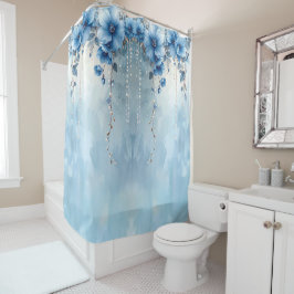 Blue Flowers and Pearls Shower Curtain Duschvorhang