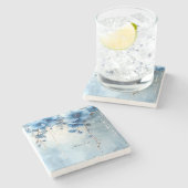 Blue Flowers and Pearls Stone Coaster Steinuntersetzer (Seitenansicht)
