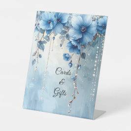 Blue Flowers and Pearls Tabletop Signs Sockelschild