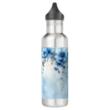 Blue Flowers and Pearls Water Bottle