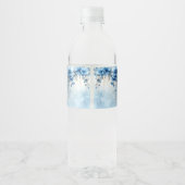 Blue Flowers and Pearls Water Bottle Label Wasserflaschenetikett (Rückseite)