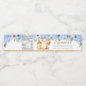 Blue Flowers Baby and Mommy Owl Baby Shower Gefall Wasserflaschenetikett (Einzelnes Label)