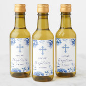 Blue Flowers Baptism Weinetikett (Flaschen)