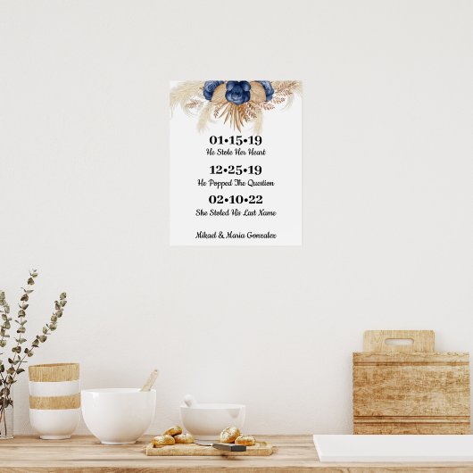 Blue Flowers Best Day Wedding Date Yes Day Poster (Küche)