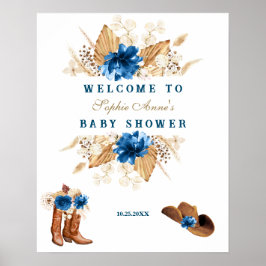 Blue Flowers Boots Baby Dusche Begrüßungszeichen Poster