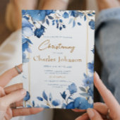 Blue Flowers Boy Floral Christening Einladung