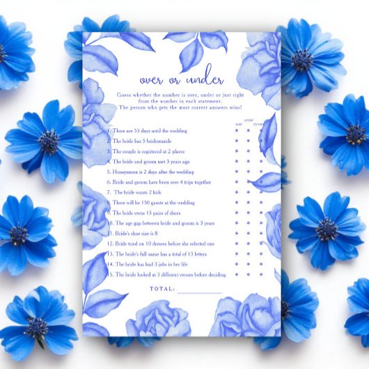 Blue Flowers Bridal shower Over or under game