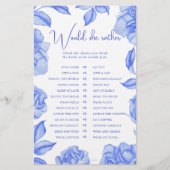 Blue Flowers Bridal shower Would she rather (Vorderseite)