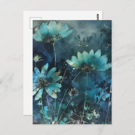 Blue Flowers Cyanotype Mixed Media Postkarte (Vorne/Hinten)