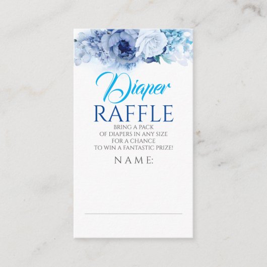 Blue Flowers Elegante Diaper Raffle Ticket Begleitkarte (Vorderseite)
