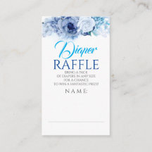 Blue Flowers Elegante Diaper Raffle Ticket