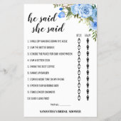 Blue Flowers Er sagte, sie sagte Dusche Spielkarte Flyer (Vorne)