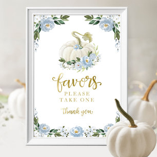 Blue Flowers Fall Pumpkin Baby Duwer Favoriten Sch Poster