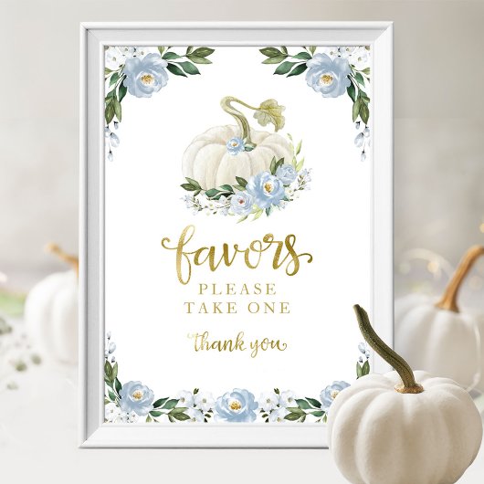 Blue Flowers Fall Pumpkin Baby Duwer Favoriten Sch Poster
