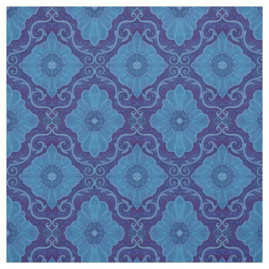 "Blue flowers” floral arabesque, handdrawn pattern Stoff (Muster)