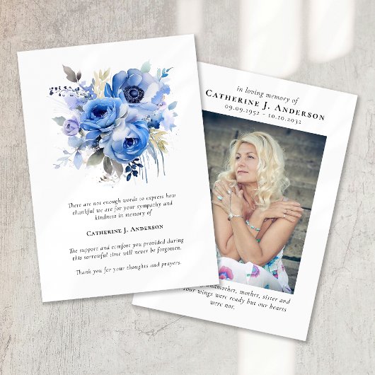 Blue Flowers Foto Beileid Beerdigung Memorial Dankeskarte
