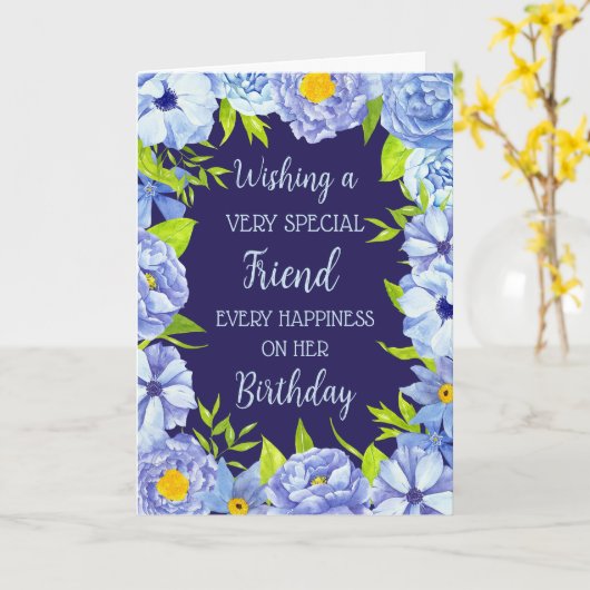 Blue Flowers Friend Birthday Karte (Gelbe Blume)