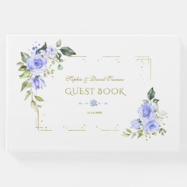 Blue Flowers Gold Glitzer Frame Wedding Gästebuch