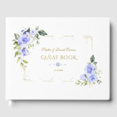 Blue Flowers Gold Glitzer Frame Wedding Gästebuch (Vorderseite)