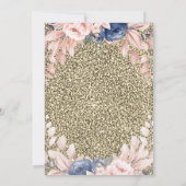 Blue Flowers Gold Glitzer Rose Gold Rente Einladung (Rückseite)