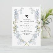 Blue Flowers Graduation Party Einladung (Stehend Vorderseite)