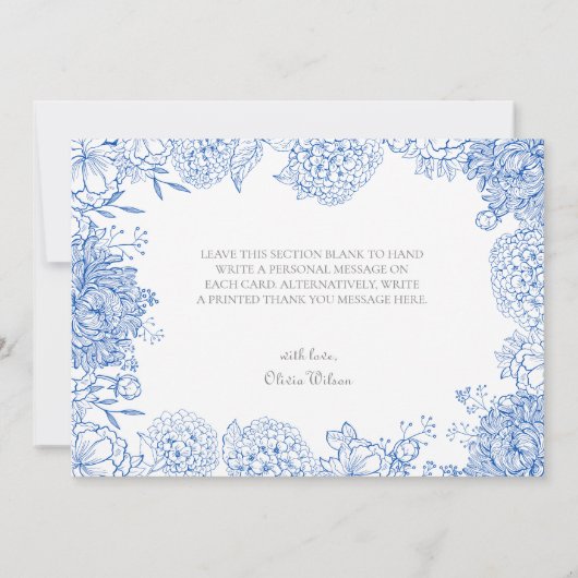 Blue Flowers Graphics Zeichnend Dankeschön-Karte Dankeskarte (Rückseite)